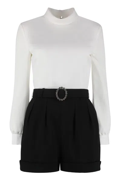 Shop Saint Laurent White Viscose Jumpsuit With Structured Shoulders, Embellished Belt, And Open Back For Women (ss22)
