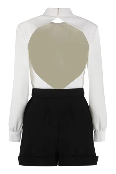 Shop Saint Laurent White Viscose Jumpsuit With Structured Shoulders, Embellished Belt, And Open Back For Women (ss22)