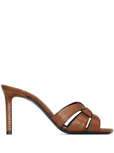 Shop Saint Laurent Almond Brown Leather Sandals For Women In Almondbrwn