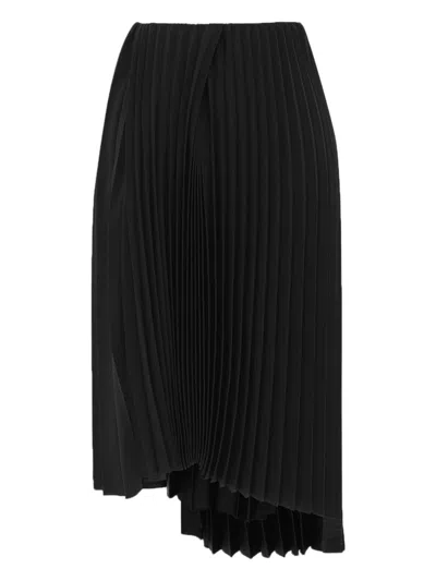 Shop Saint Laurent Women's Black Asymmetric Pleated Midi Skirt For Fw23