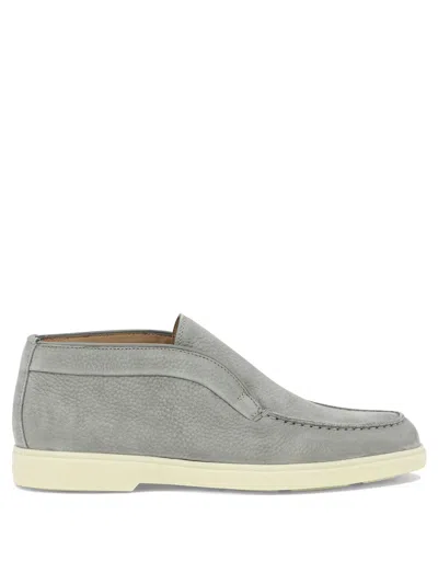 Shop Santoni Gray Slip-on Sneakers For Women With Tumbled Nubuck Leather And Raised Apron Stitching