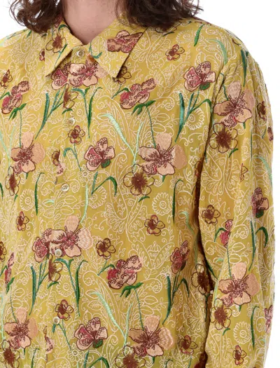 Shop Séfr Floral Embroidered Men's Viscose Shirt In Hibiscus Yellow For Ss24 In Hibiscus_yellow