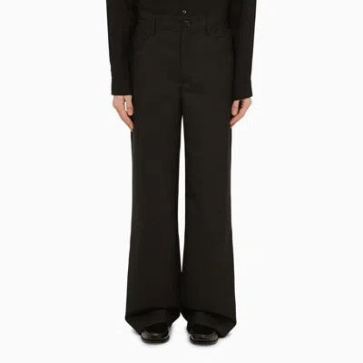 Shop Séfr Men's Black Wool-blend Wide Trousers For Ss24