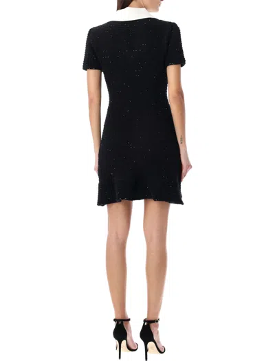 Shop Self-portrait Black Knit Bow Mini Dress With Sequin And Diamanté Details