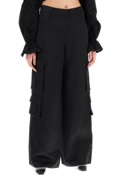 Shop Self-portrait Black Satin Cargo Pants For Women