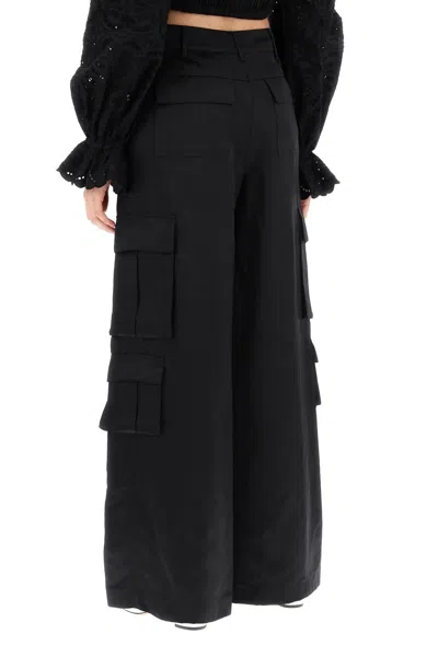 Shop Self-portrait Black Satin Cargo Pants For Women