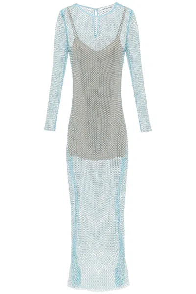 Shop Self-portrait Blue Fishnet Maxi Dress With Rhinestones For Women Ss23 In Light Blue