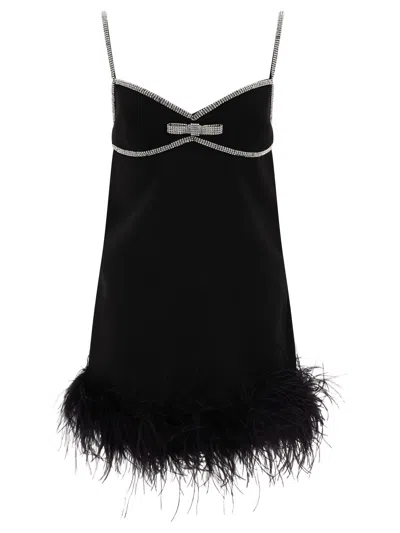 Shop Self-portrait Black Slim Fit Swing Dress With Feather Detailing And Diamanté Trims For Women