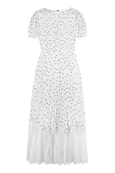 Shop Self-portrait Women's Polka-dot Chiffon Dress With Lace Trimming In White