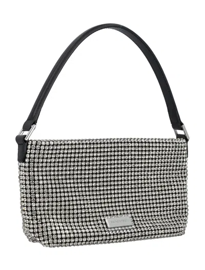 Shop Self-portrait Dazzling Diamante Small Hobo Handbag For Women In Grey