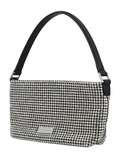 Shop Self-portrait Dazzling Diamante Small Hobo Handbag For Women In Grey