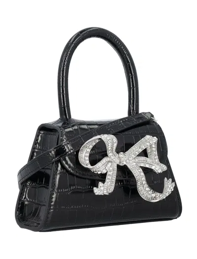Shop Self-portrait Elegant Croc Leather Micro Handbag With Diamante Bow In Black