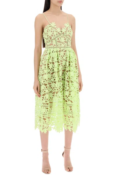 Shop Self-portrait Elegant Green Floral Lace Midi Dress For Women