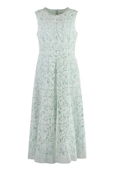 Shop Self-portrait Embroidered Tulle Dress In Green