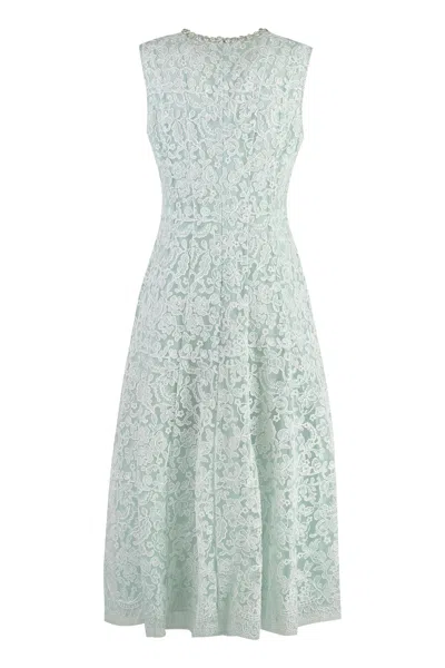 Shop Self-portrait Embroidered Tulle Dress In Green