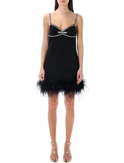 Shop Self-portrait Feather Swing Mini Dress In Black