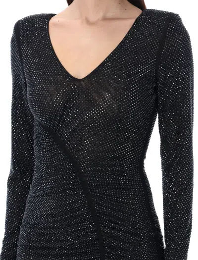 Shop Self-portrait Flattering Rhinestone V-neck Midi Dress For Women In Black