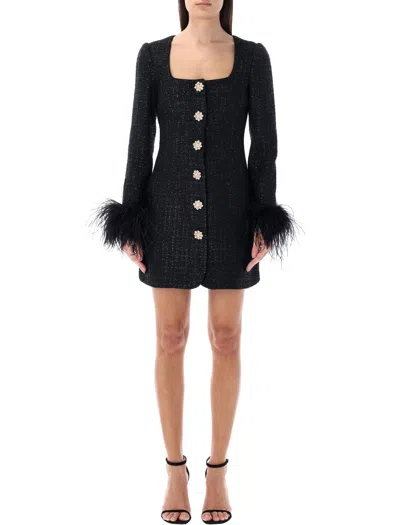 Shop Self-portrait Flattering Square Neckline Feather Mini Dress In Black