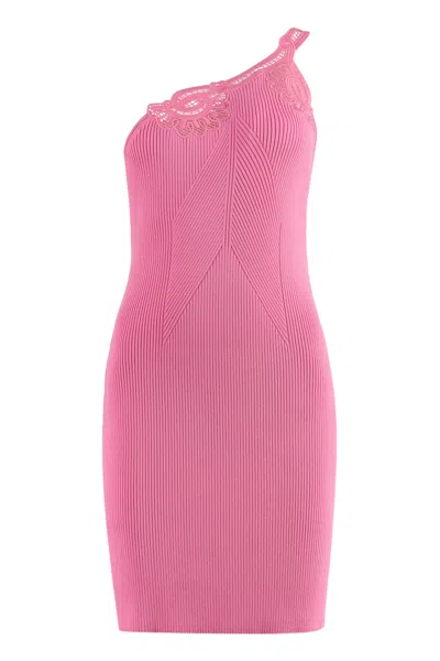 Shop Self-portrait Knit One Shoulder Dress In Pink