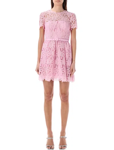 Shop Self-portrait Pink Guipure Lace Mini Dress