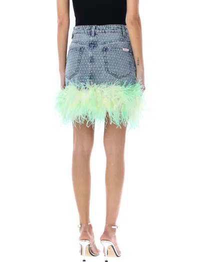 Shop Self-portrait Rhinestone Feather Denim Mini Skirt For Women In Blue
