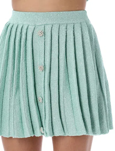 Shop Self-portrait Sequin Pleated Knit Skirt For Women In Mint