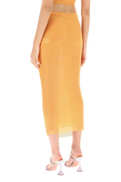 Shop Self-portrait Stunning Rhinestone Draped Pencil Skirt In Orange For Women