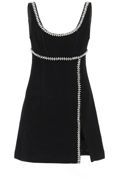 Shop Self-portrait Texturized-wool Mini Dress With Crystal Embellishments For Women In Black