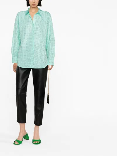 Shop Self-portrait Turquoise Rhinestone Shirt For Women In Aqua