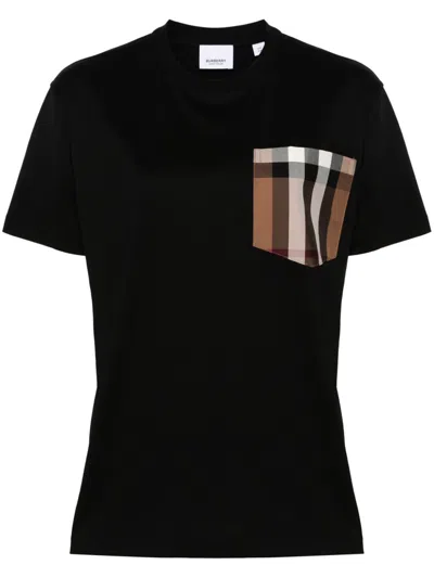 Shop Burberry Signature  Check Cotton T-shirt For Women In Black