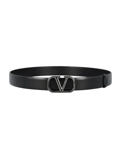 Shop Valentino Signature V-logo Leather Belt By  Garavani In Black