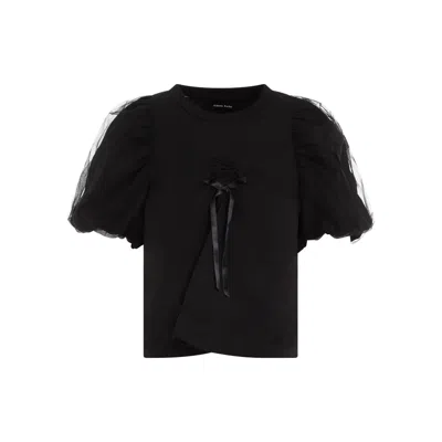Shop Simone Rocha Black Cropped Tulle Sleeve T-shirt For Women