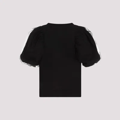 Shop Simone Rocha Black Cropped Tulle Sleeve T-shirt For Women