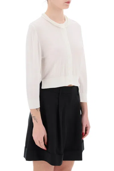 Shop Simone Rocha Elegant White Cropped Cardigan With Pearl Details For Women