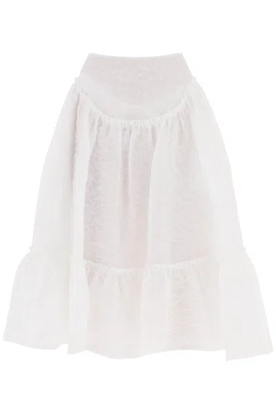 Shop Simone Rocha Floral Midi Skirt With Yoke Waist And Flounced Hem In White