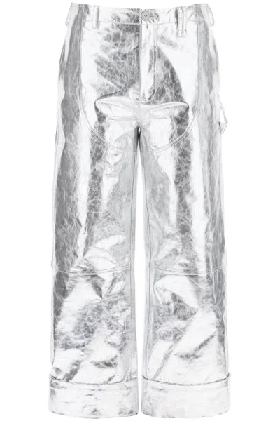 Shop Simone Rocha Men's Silver Laminated Leather Pants With Wide Cropped Hem In Multicolor