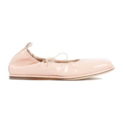 Shop Simone Rocha Nude Patent Leather Heart Toe Lace-up Ballerina Flats For Women In Beige