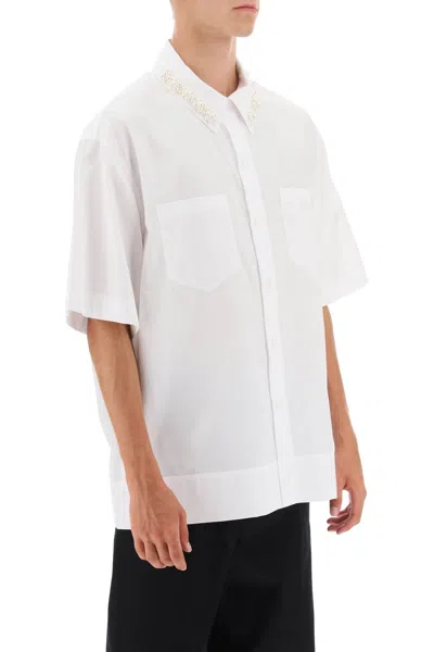 Shop Simone Rocha Oversized White Cotton Poplin Shirt With Pearl Appliqués For Men
