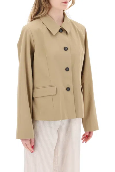 Shop Skall Studio Short Waterproof Jacket In Italian Cotton For Women In Beige