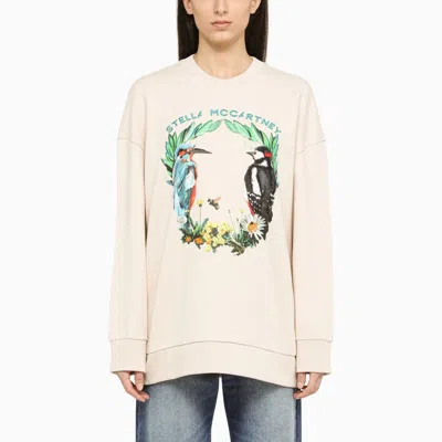 Shop Stella Mccartney Beige Sweatshirt With Embroidered