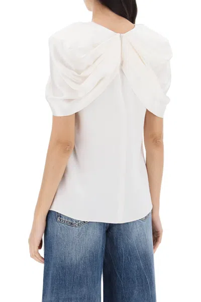 Shop Stella Mccartney Satin Blouse With Petal Sleeves In White