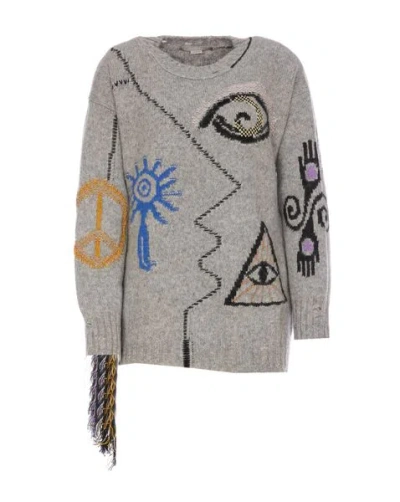 Shop Stella Mccartney Art Embroidered Wool Sweater For Women In Grey, Fw23 Collection