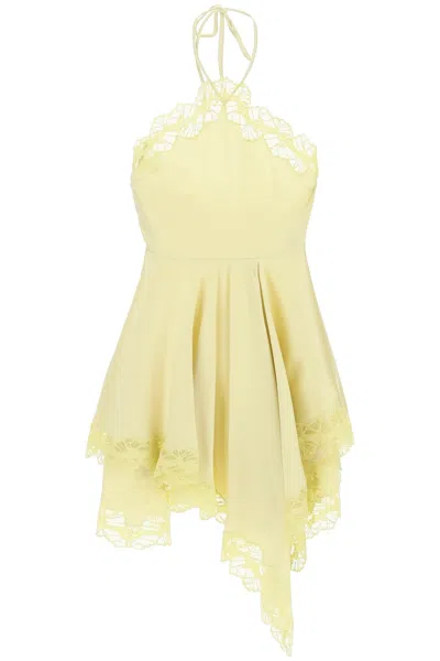 Shop Stella Mccartney Asymmetrical Satin Dress With Lace Detail In Mustard Yellow