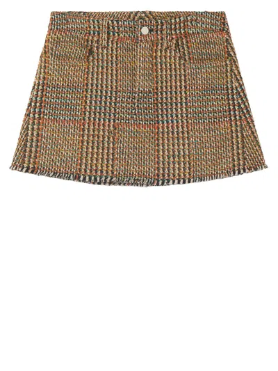Shop Stella Mccartney Beige Checked Mini Skirt With Frayed Hem For Women In Tan