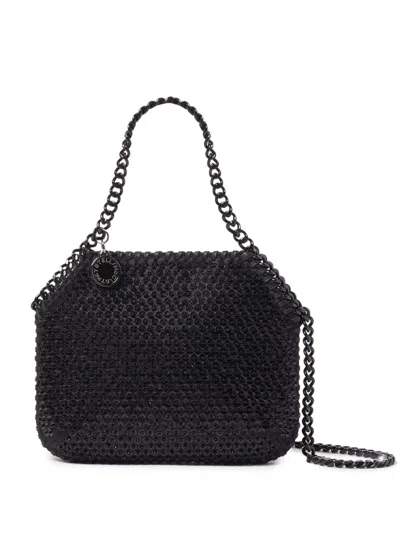 Shop Stella Mccartney Black Crystal Mesh Mini Tote Bag With Magnetic Fastening And Chain Link Detail