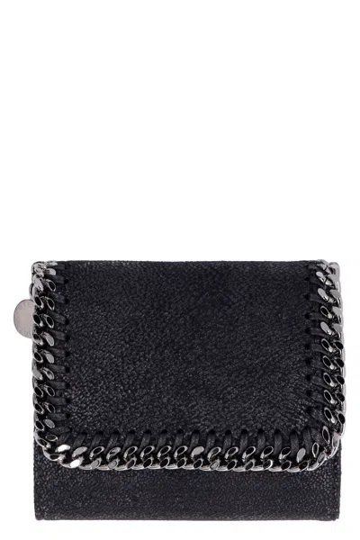 Shop Stella Mccartney Black Flap Wallet With Shaggy Deer Fabric And Chain Trim