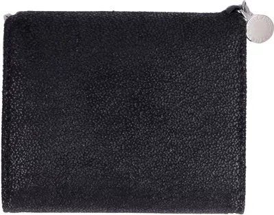 Shop Stella Mccartney Black Flap Wallet With Shaggy Deer Fabric And Chain Trim