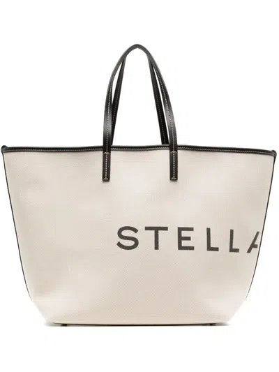 Shop Stella Mccartney Elevate Your Style With This Conscious Logo-print Tote Handbag In Beige