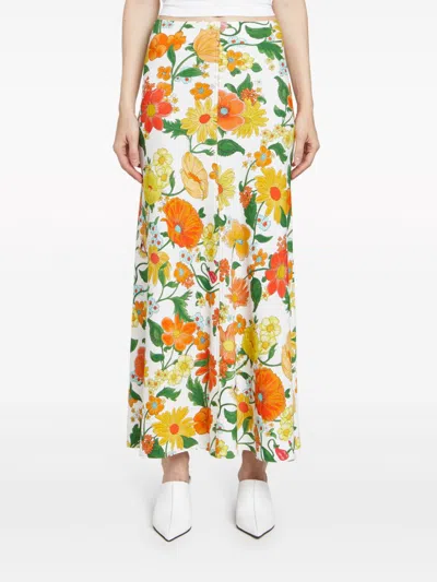 Shop Stella Mccartney Floral Print Midi Skirt In White And Multicolor For Women In Tan