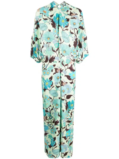 Shop Stella Mccartney Garden Print Crepe Dress In Mint And Multicolor For Women In White